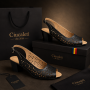 Sandale damă negre din piele naturală perforată cu vârf decupat și toc gros CP431N